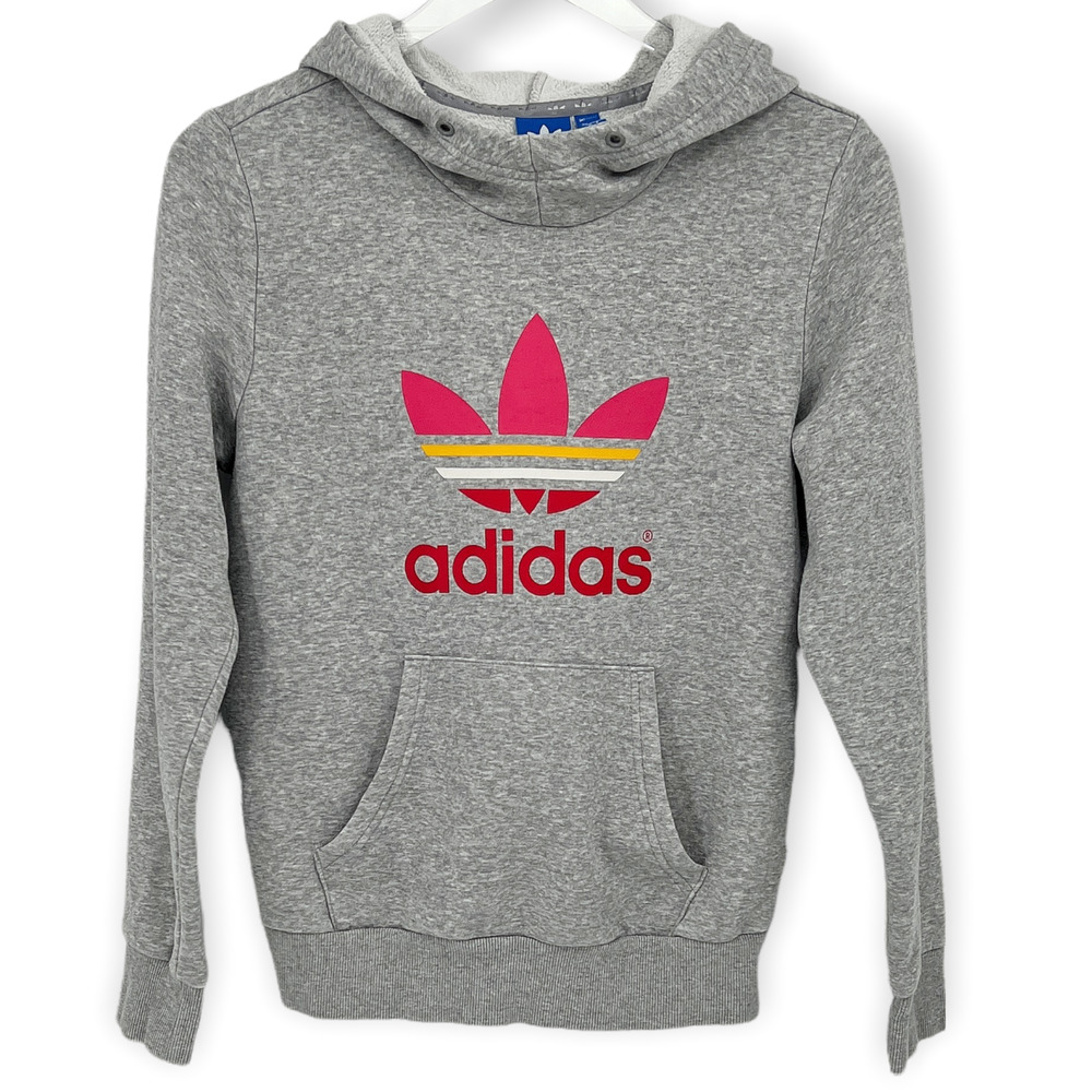Adidas Originals Trefoil Rainbow Logo Gray Hoodie Sweatshirt Size Small
